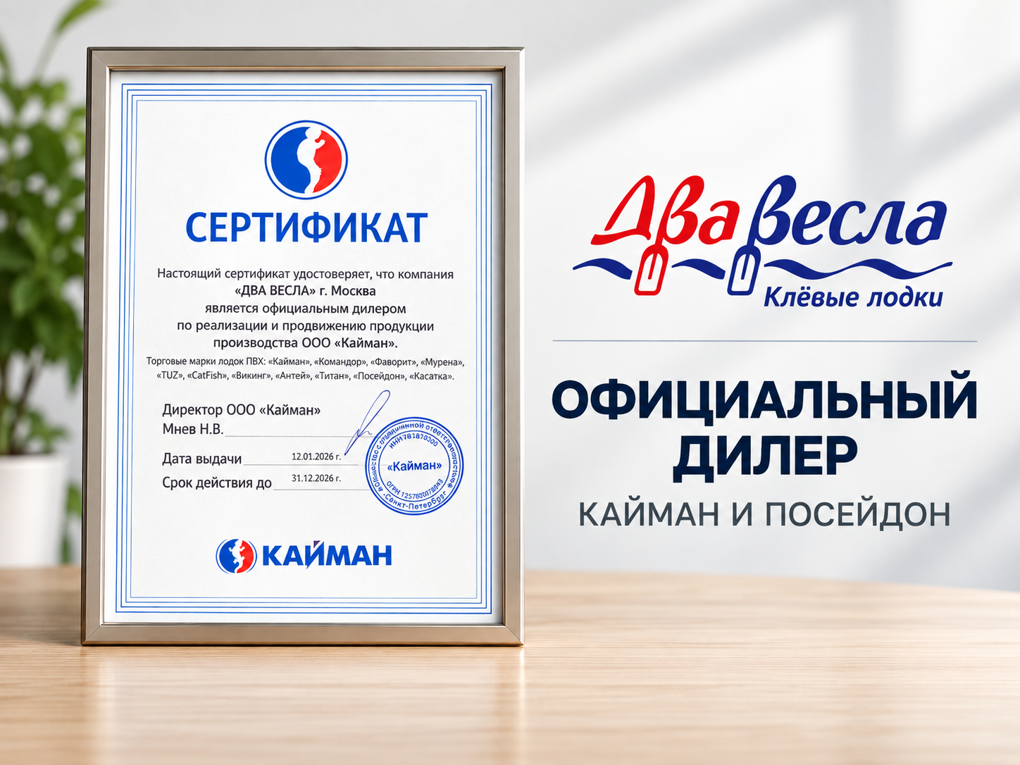 Сертификат официального дилера Кайман и Посейдон