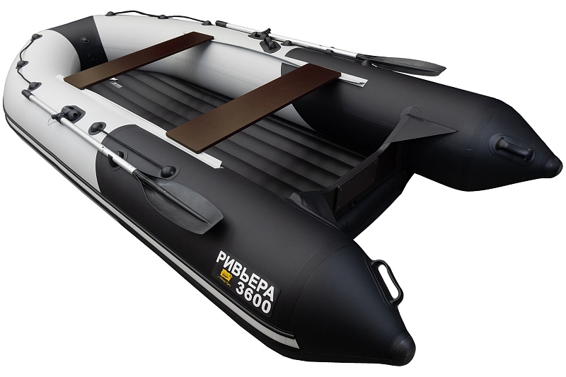 Лодка ПВХ Ривьера Компакт 3600 НДНД "Комби" светло-серый/черный